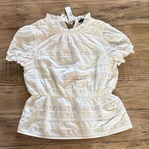 J. Crew White Lace-Trim Peplum Blouse
